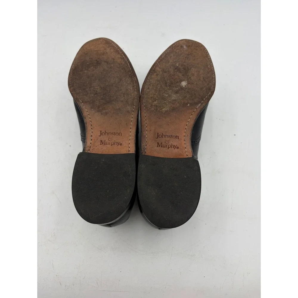 Vintage Johnston & Murphy Aristocraft Black Leather Wingtip Oxford Shoe 7.5D USA